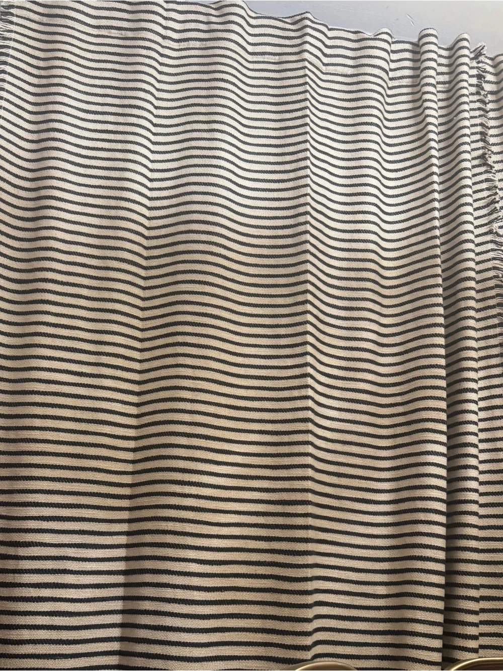 Like new: Anthropologie Natural & Indigo Stripe Luxe Linen-Blend 84” Curtain